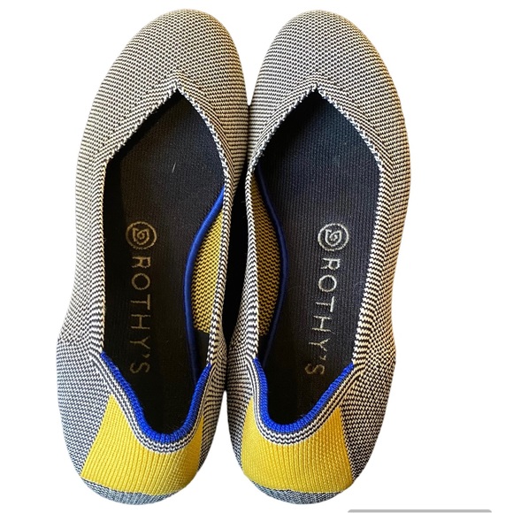 Rothy's Shoes - Rothy’s Shale Ribbon Striped Yellow Herringbone Flats Size 7.5